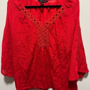 Red linen blouse